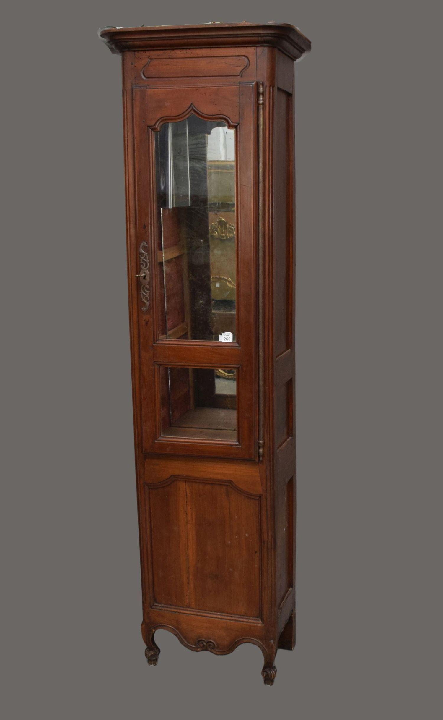 18th C. French Walnut Diminutive Display or Bookcase, Mirrored Back with Light Fixture, 74"h x 20"w (1 of 5)