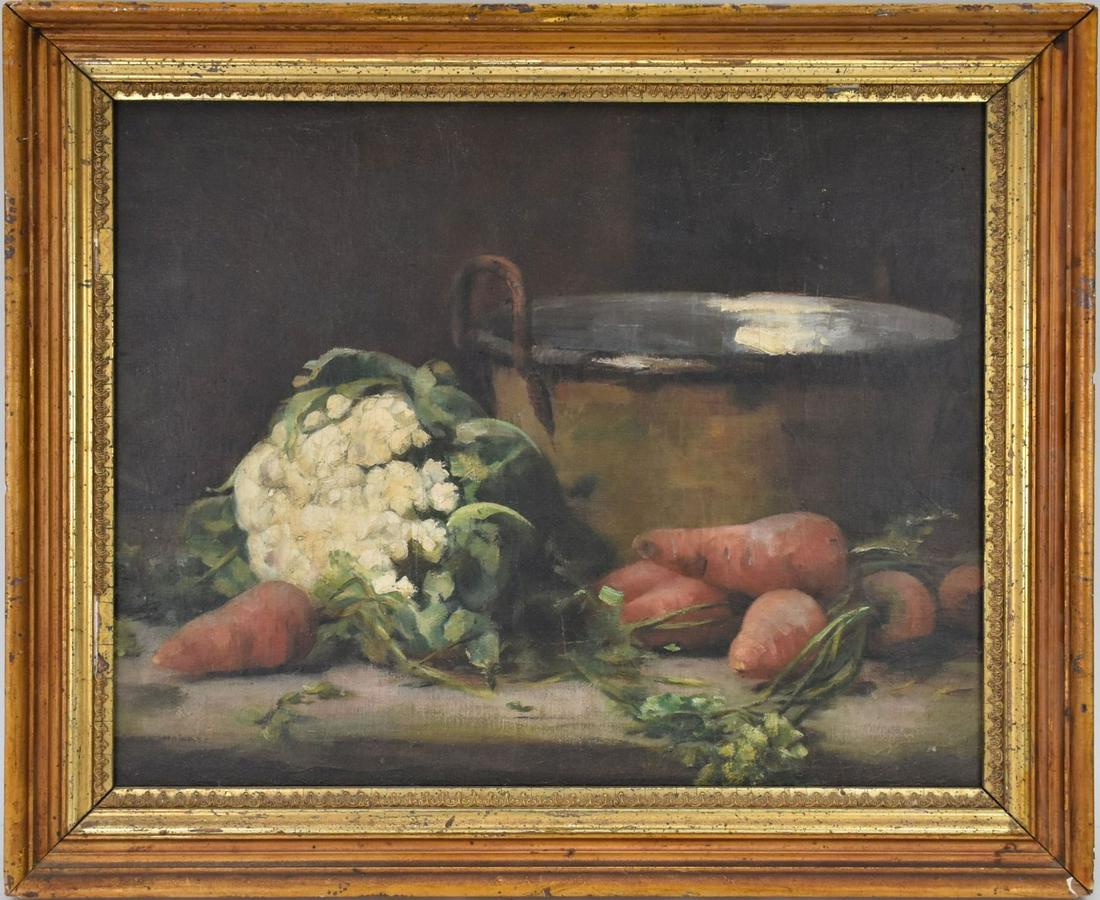 19th century American School, oil on canvas Still life Cabbage and Carrots, 18 1/4 x 22 1/4 inches: 19th century American School, oil on canvas Still life Cabbage and Carrots, 18 1/4 x 22 1/4 inches