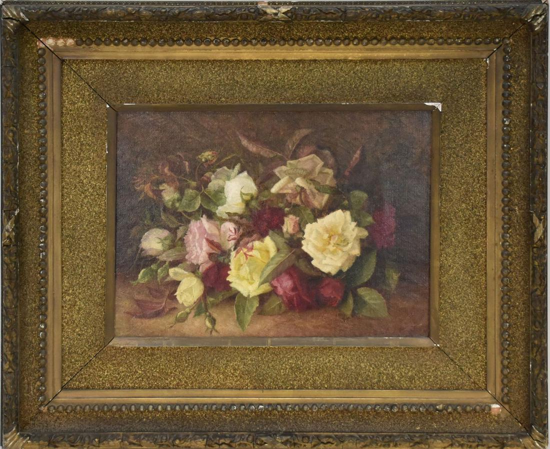 Esther Lawton Coffin (American 1838 - 1921) oil on canvas, still life roses, 12 x 16 inches, overall (1 of 6)