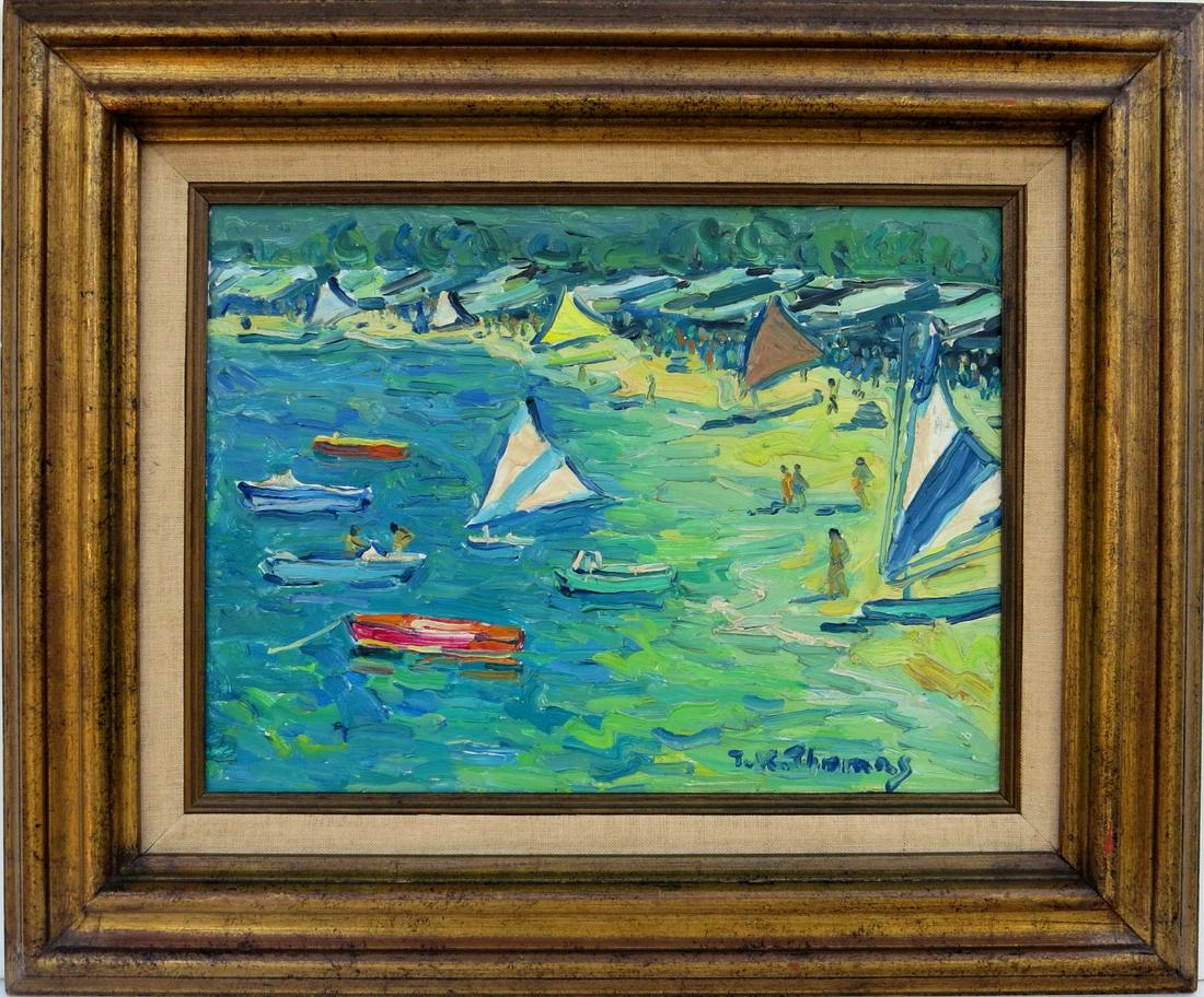 TIBOR K. THOMAS, (Romania/Canada, 1919-2010), Oil/Board, SEASCAPE WITH SAILBOATS, 11 ¾ inches x 15 ¾ (1 of 10)