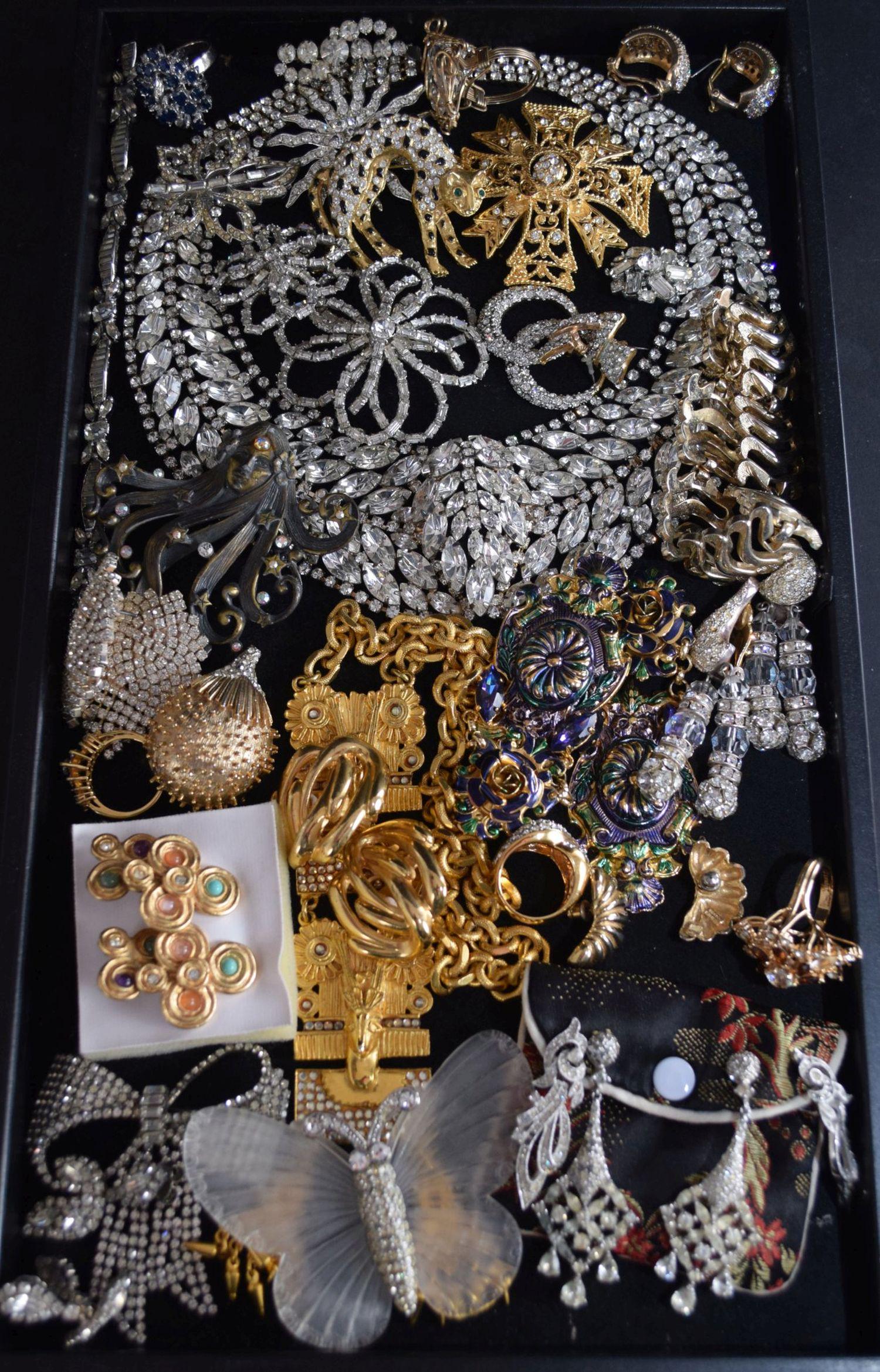 Box Lot of Costume Jewelry. Rhinestone and some Signed Judith Lieber Gold Deer Necklace, Kenneth (1 of 4)
