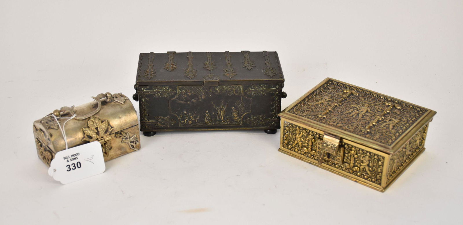 3 Vintage Desk/Dresser Boxes, Bronze Copenhagen-Denmark inscription on inner lid, Brass Repousse, (1 of 16)