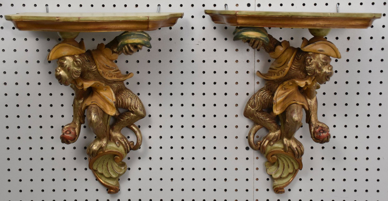 Pair Monkey Form Painted Wall Brackets, Made in Italy, 19"h (1 of 6)