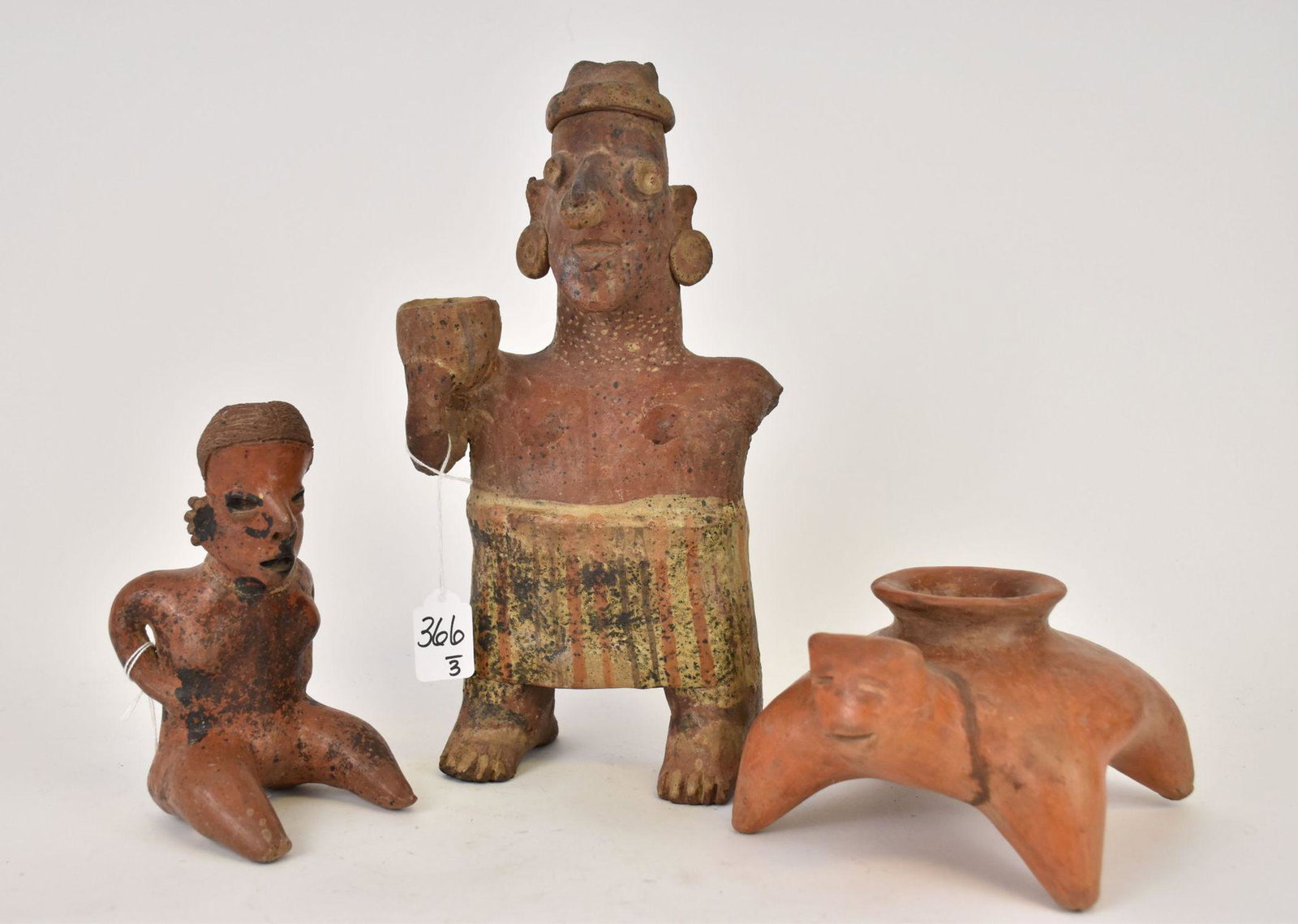 Three Pre-Columbian Pottery Figural Vessels - A group of three pre-Columbian pottery figures. (1 of 5)