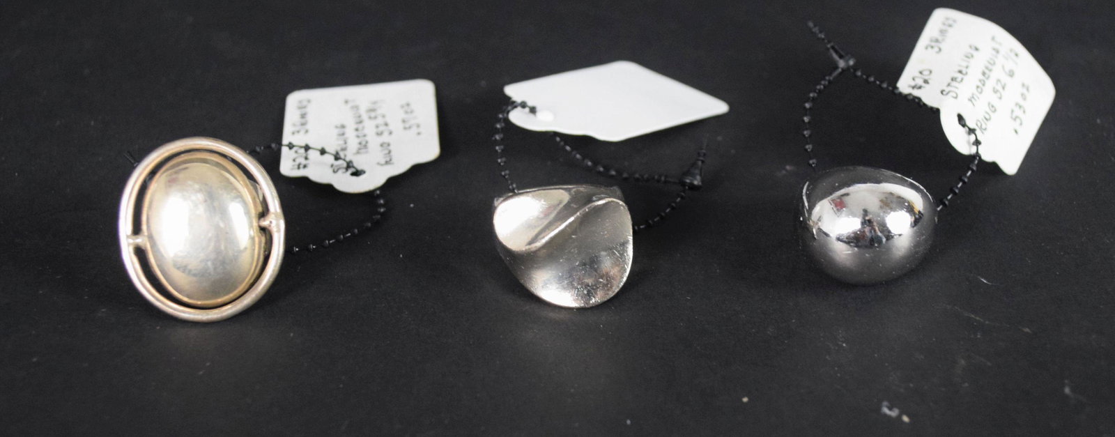 Vintage Modernist Sterling Rings, sizes 5 3/4, 6 1/2, 7, total weight 1.86oz (1 of 3)