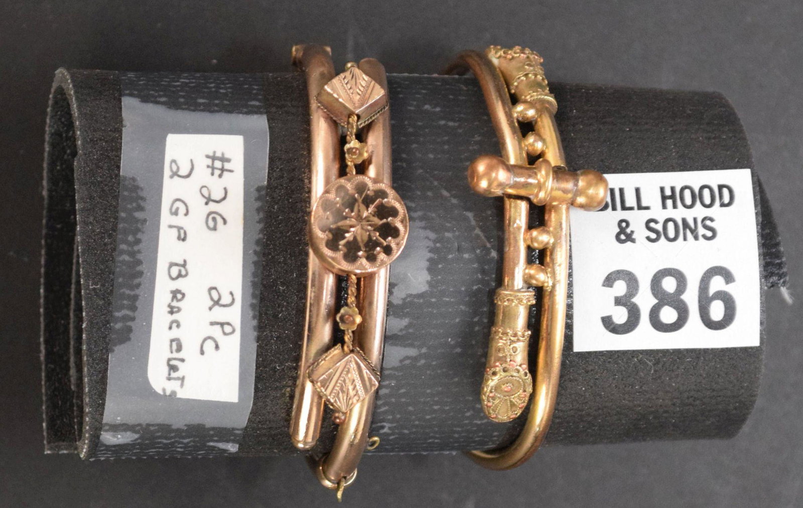 2 Vintage Victorian Etruscan By-Pass Gold Filled Bracelets and Hinged Bracelets, approx. 6 1/4" (1 of 2)