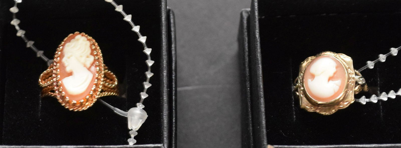 2 Vintage Shell Cameo, 14K and 10K Rings, 10K size 6 1/4 and 4.9g, 14K size 6 1/4 and size 2.5g (1 of 8)