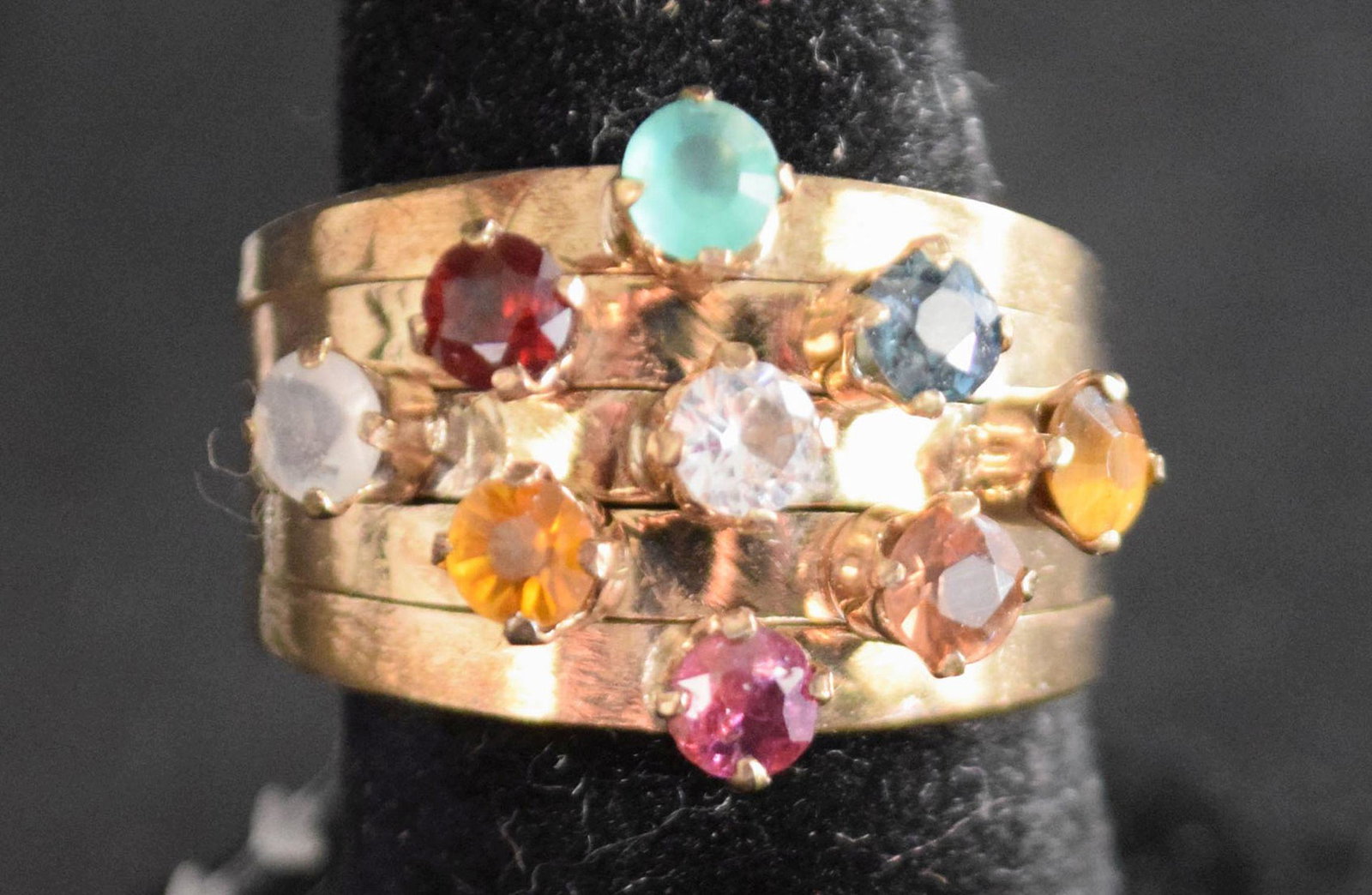 14K Multi-Gemstone Stack Ring, 2.5g, size 5 3/4 (1 of 3)