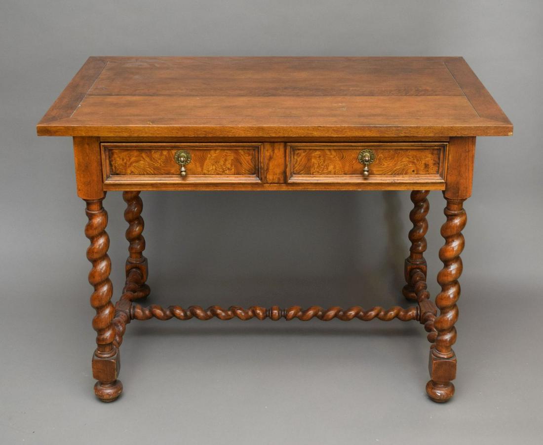 Oak 2 Drawer Console/Desk with Barley Turned Legs & Stretcher, 30"h x 42"w (1 of 7)