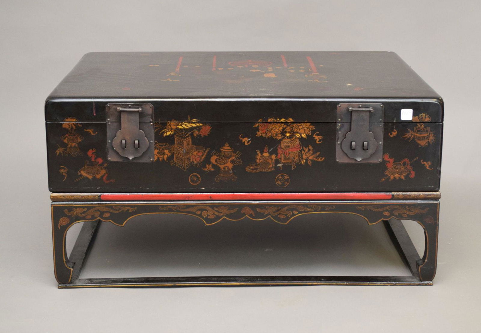 Chinese Lacquer 2pc. Coffee Table with Chinoiserie Design, 18"h x 36"w x 27"d (1 of 8)