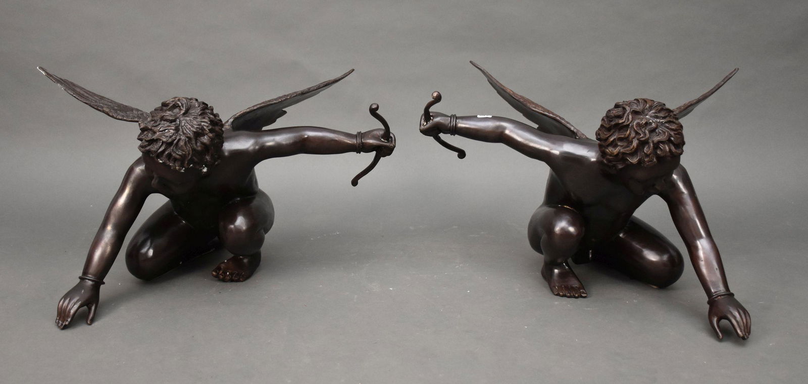 Pair Bronze Kneeling Angels As Supports, 14 1/2"h x 24"w (1 of 7)