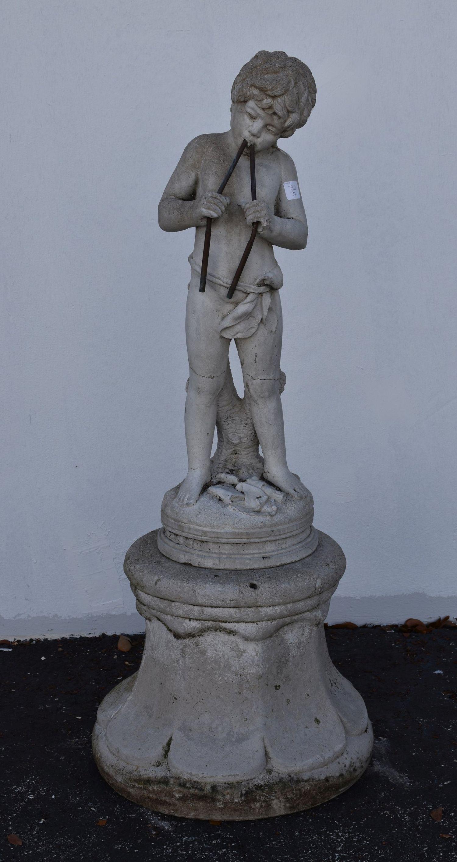 Cement Garden Cupid on Pedestal, 43"h (some cracks) (1 of 6)