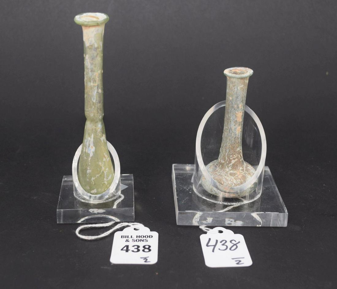 Two Roman Glass Tear Bottles Unguentaria Israel - Second Temple Period (516 BCE - 70 CE). Each small (1 of 4)