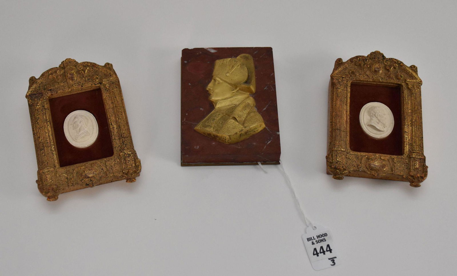 French Bronze Napoleon Paperweight & Two Plaster Relief Portraits - A gilt bronze on red marble (1 of 7)