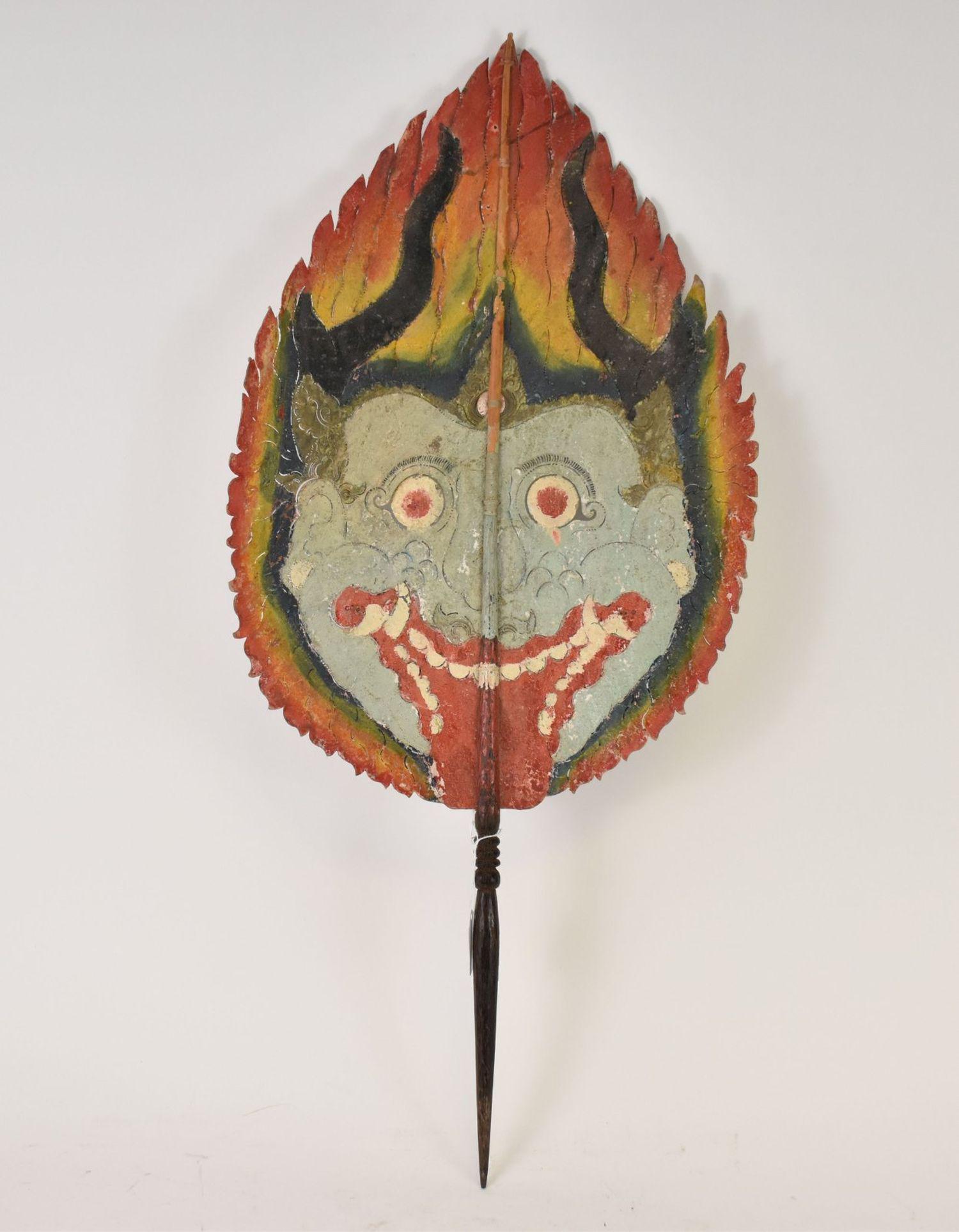 Indonesian Wayang Kalit Shadow Puppet Stick - Balinese Fire Demon puppet stick. 30 3/4" h x 13 1/4" (1 of 3)