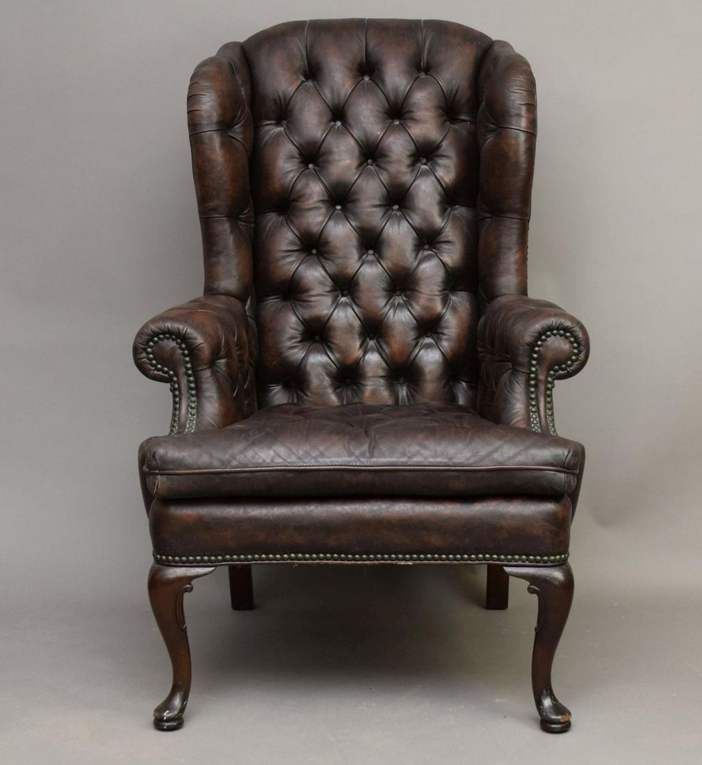 Henredon Brown Leather Chesterfield Style Desk Chair, 45"h x 27"w x 27"d (1 of 5)