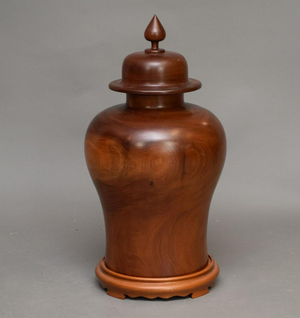 Carved Mahogany Vase with cover (26"H) and base (2"H): Carved Mahogany Vase with cover (26"H) and base (2"H)