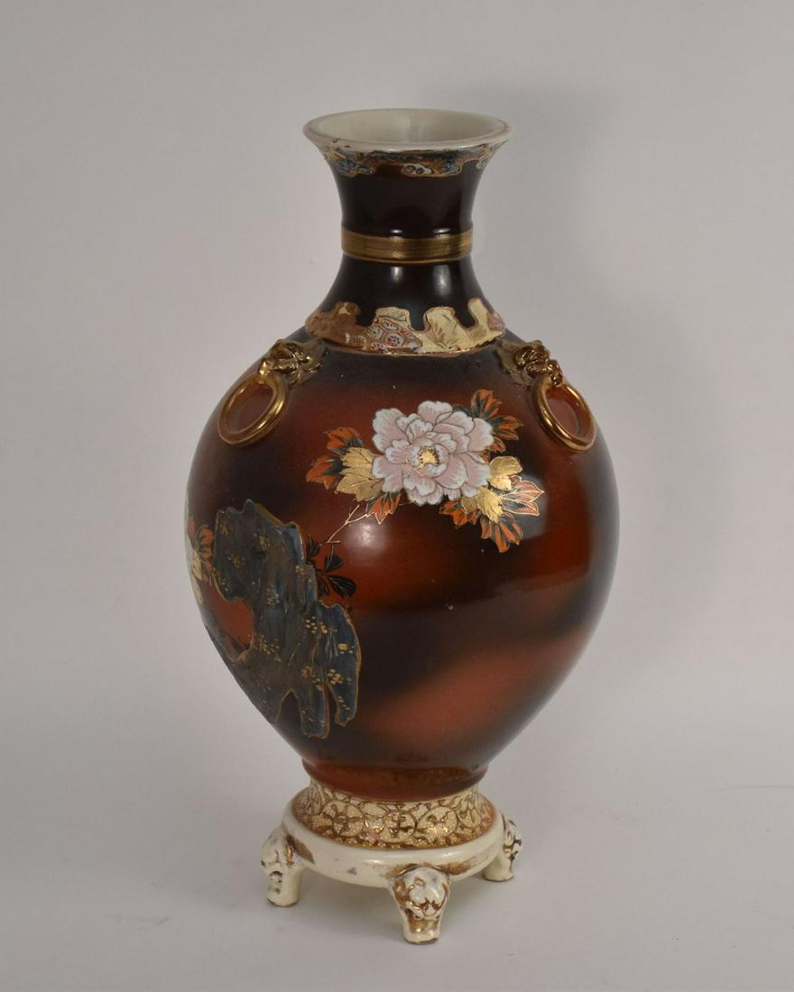Japanese Figural Satsuma Porcelain Vase - A Meiji period porcelain vase with a figure bearing a (1 of 6)