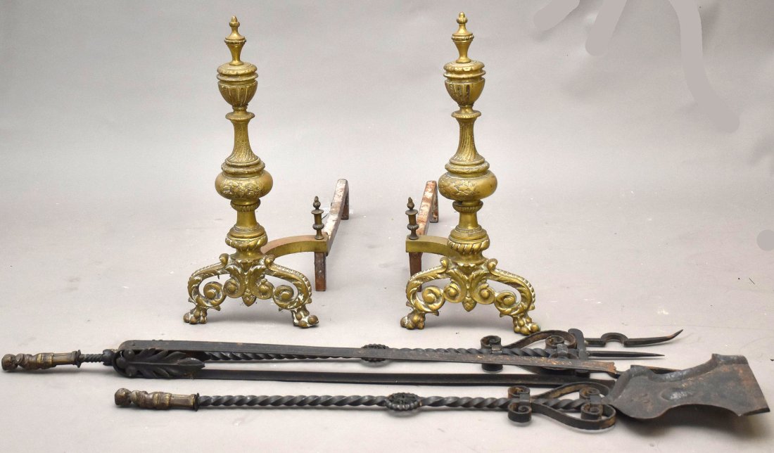 Brass Andirons with Fireplace tools (1 of 5)