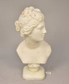 Antique Neoclassical Marble Bust of Venus - A white marble sculpture of a young woman with classical (1 of 8)