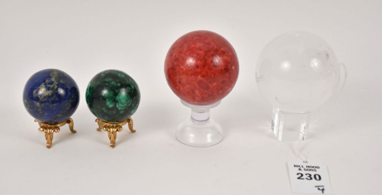 Four Gemstone Spheres of Malachite Quartz Lapis Coral - Lapis Ball - 1 3/4" dia.; Clear Quartz (1 of 5)