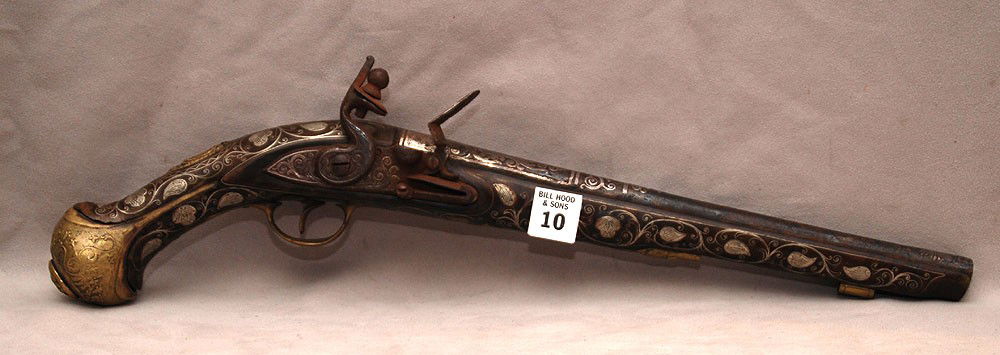 Inlaid Turkish pistol, 19"L: Inlaid Turkish pistol, 19"L
