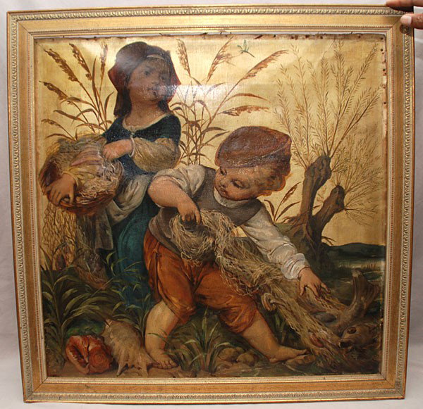 19th Century Continental School, oil on canvas, "C: 19th Century Continental School, oil on canvas, "Children pulling in fishing Net", 23-1/2"x23-1/2"