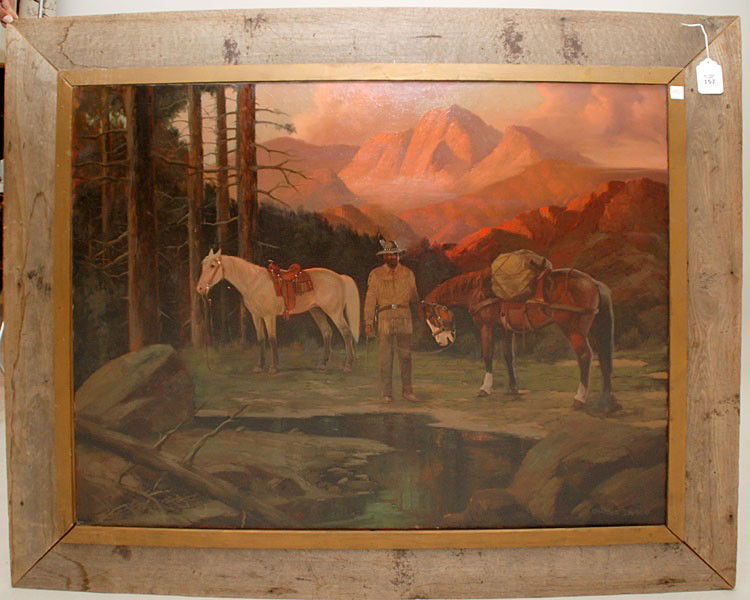 Charles Damrow (American 1916 - 1989) oil on canva: Charles Damrow (American 1916 - 1989) oil on canvas, Mountain man with horses, 36"x48"