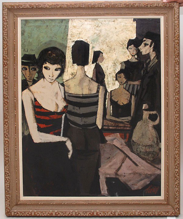 Charles Levier (FRENCH, 1920-2003) oil on canvas,: Charles Levier (FRENCH, 1920-2003) oil on canvas, "figures" 40"x 30"