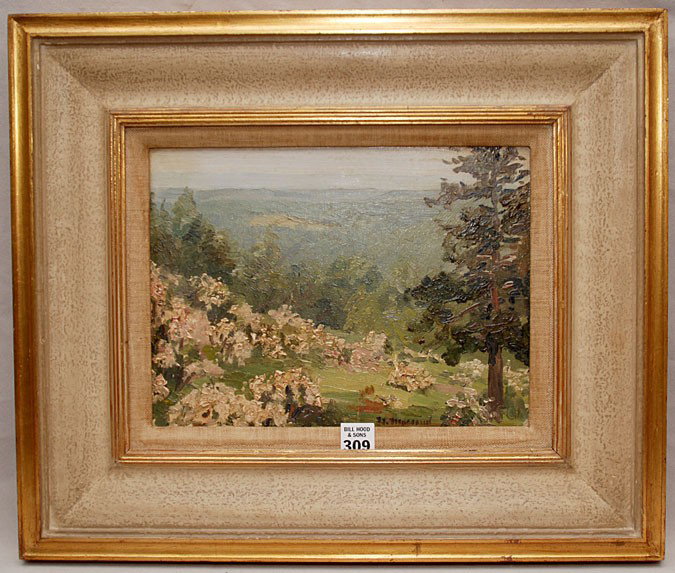 Nicholas Saleen Macsoud (American 1884 - 1972) oil: Nicholas Saleen Macsoud (American 1884 - 1972) oil on canvas, "Landscape" 9"x12"
