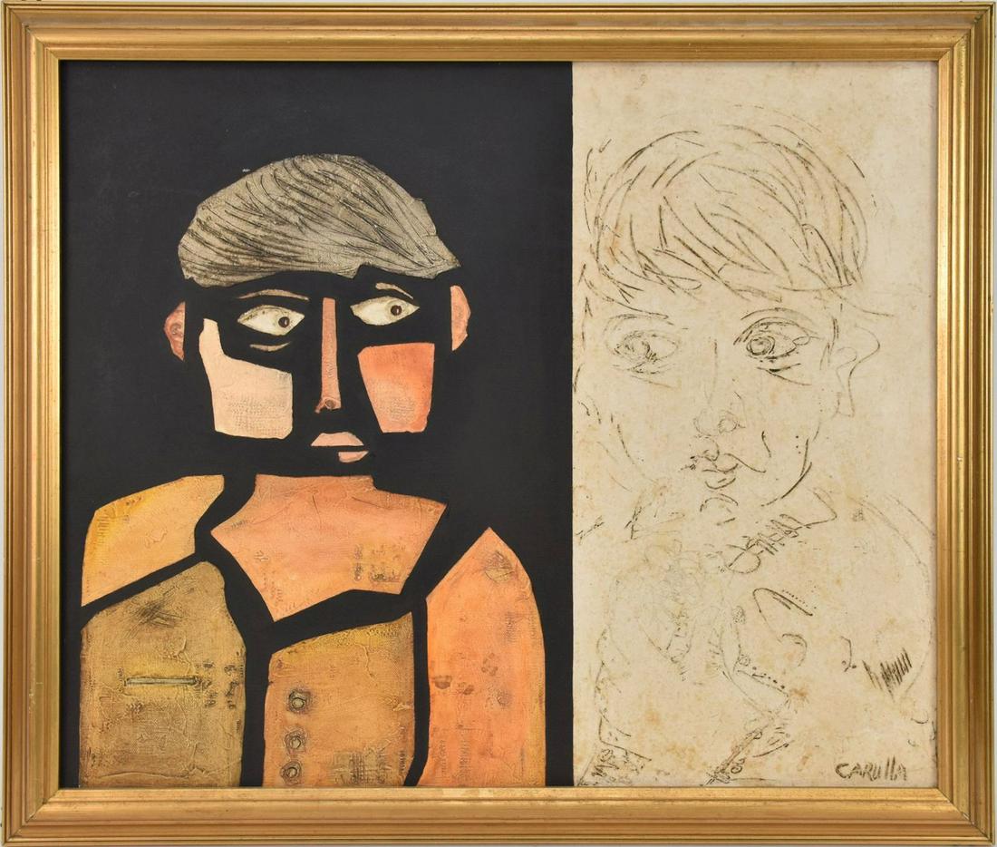 RAMON CARULLA (b. 1936) Cuban, 20th Century. Untitled. Oil on canvas and incised. Depicts two (1 of 6)
