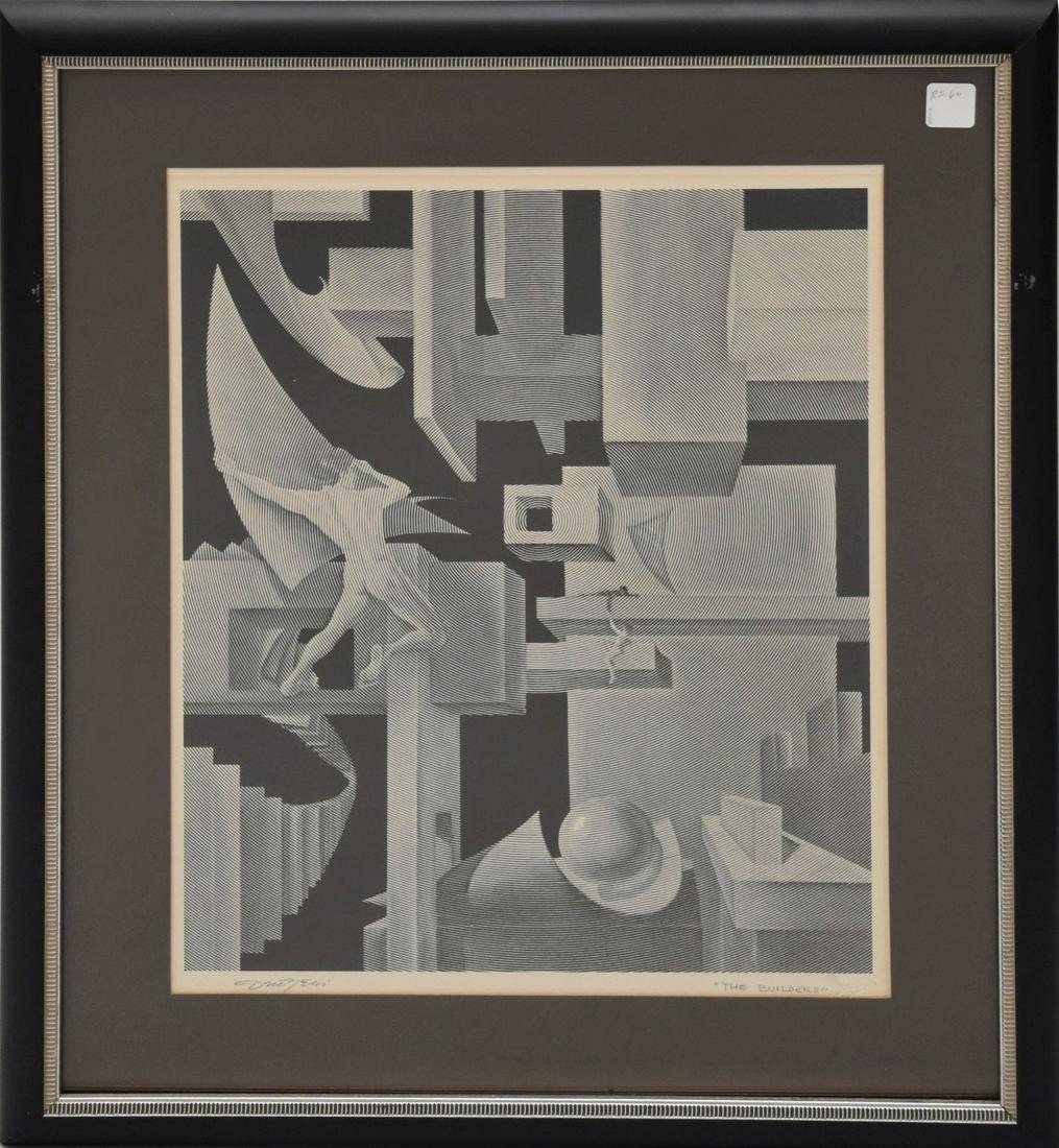 DELBART DUCHEIN (American, b. 1942) The Builders Lithograph - Grayscale Art Deco Style, Signed (1 of 5)
