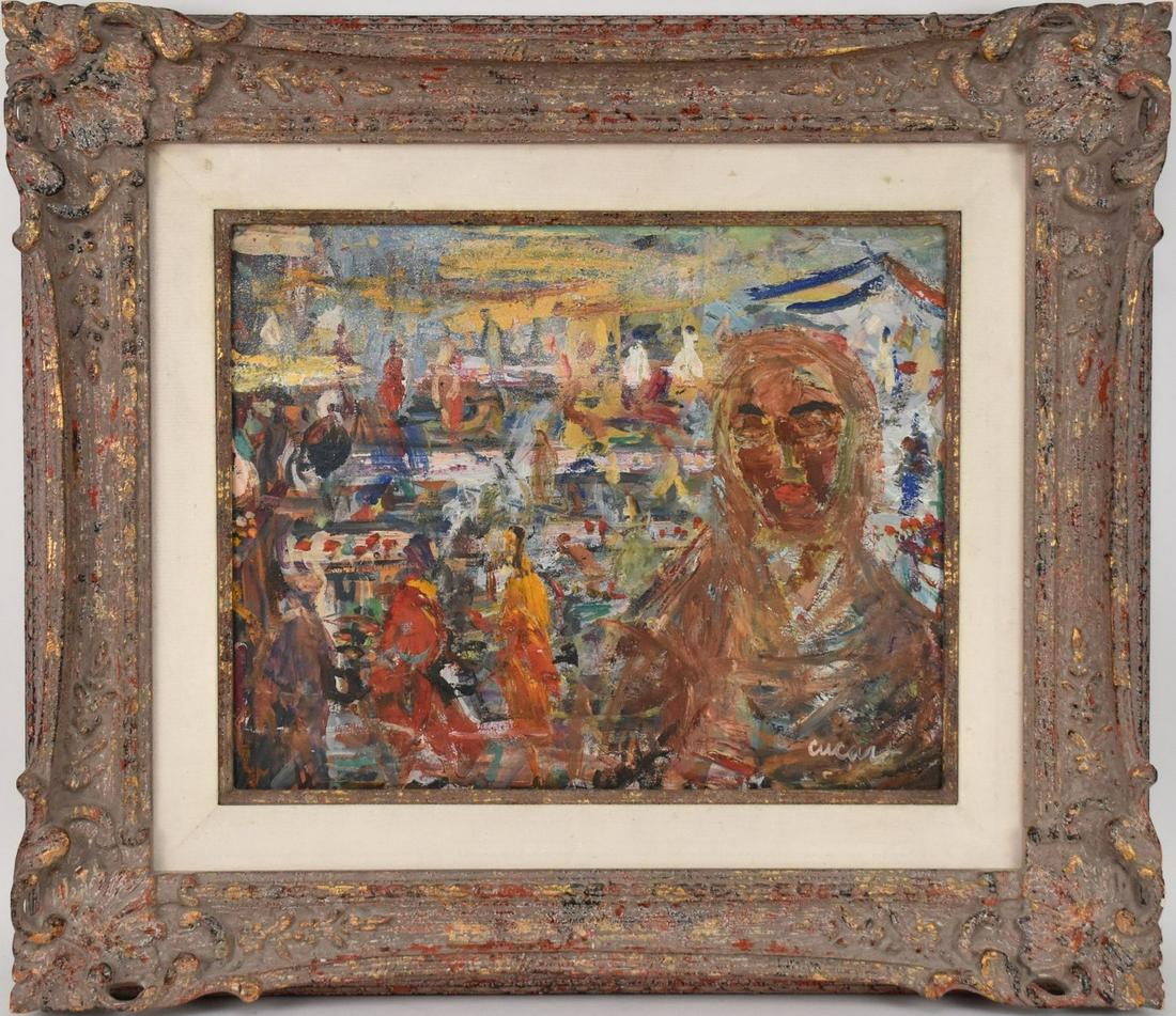 Pascal Cucaro (American (1915 - 2004) abstract scene, oil on board, "Volksgarten Vienna" painting: Pascal Cucaro (American (1915 - 2004) abstract scene, oil on board, "Volksgarten Vienna" painting size 16 x 20 inches