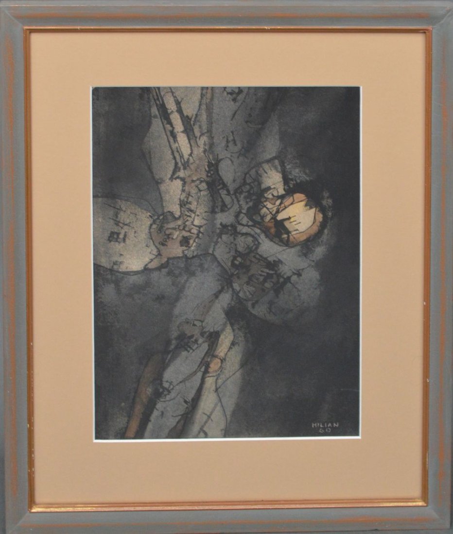 Raul Milian (CUBAN, 1914â€“1986) Mixed Media Abstract Painting on Paper (1 of 5)