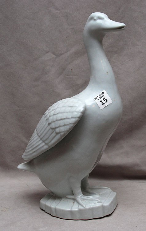 Chinese porcelain duck, 20th c, 15"h