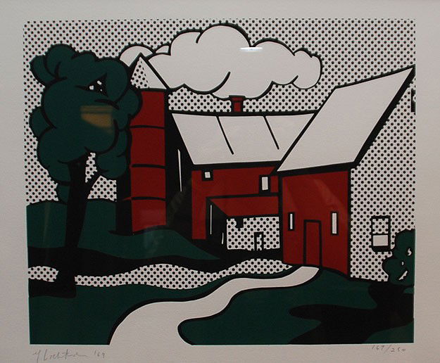 Roy Lichtenstein (AMERICAN, 1923-1997) "Red Barn": Roy Lichtenstein (AMERICAN, 1923-1997) "Red Barn" color silkscreen, Year of Work 1969, image size Height 14.2 in.; Width 16.9 in. / Height 36.1 cm.; Width 42.9 cm. Edition 167/250 Found./Pub. Gabriele