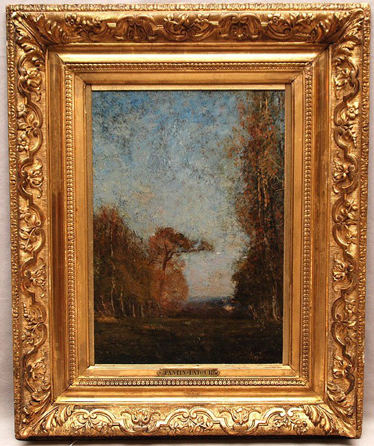 Henri Fantin-Latour (FRENCH, 1836-1904) oil on pan: Henri Fantin-Latour (FRENCH, 1836-1904) oil on panel, Landscape, slr, cradle back, comes with letter of Authenticity, 14"x10"