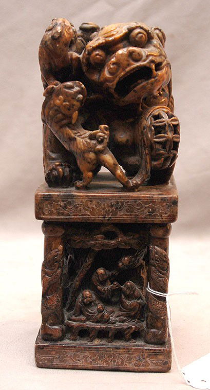 Foo dog soapstone carving / stamp, 9"x3-1/2"wide: Foo dog soapstone carving / stamp, 9"x3-1/2"wide