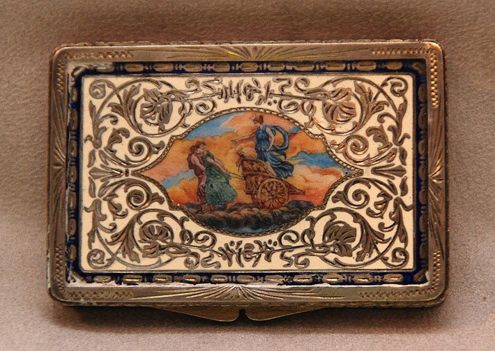 Enamel "800" silver compact 2 7/8"l: Enamel "800" silver compact 2 7/8"l