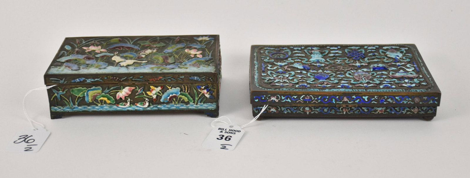 Two Vintage Chinese Cloisonne Enamel Tobacco Boxes - Each with two interior compartments. Buddhist (1 of 8)