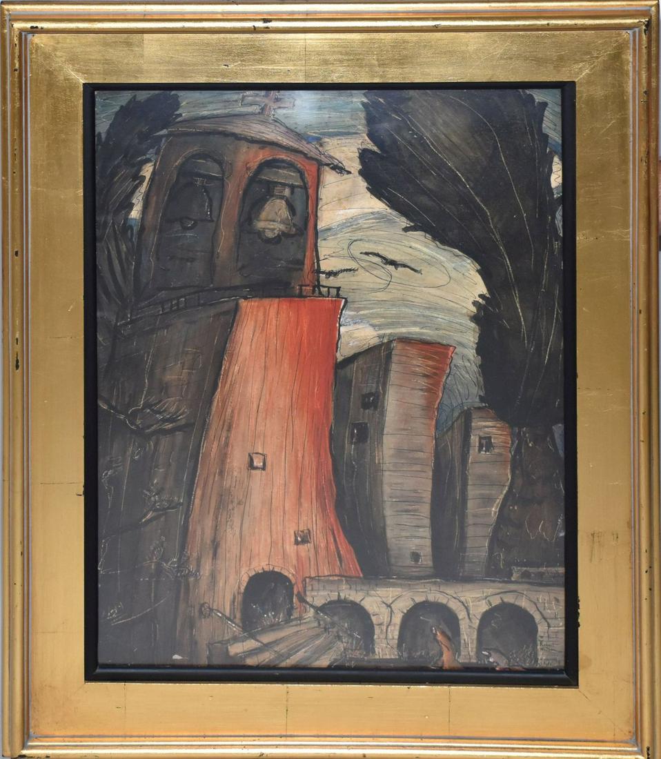 Robert William Willson (Texas 1912 - 2000) Watercolor on paper, "Red Church of Antonillo" Art (1 of 6)