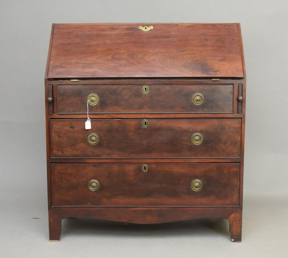 Slant Front Mahogany Desk, Bird's Eye Maple, Fitted Interior with Green Leather Surface Over 3 (1 of 8)