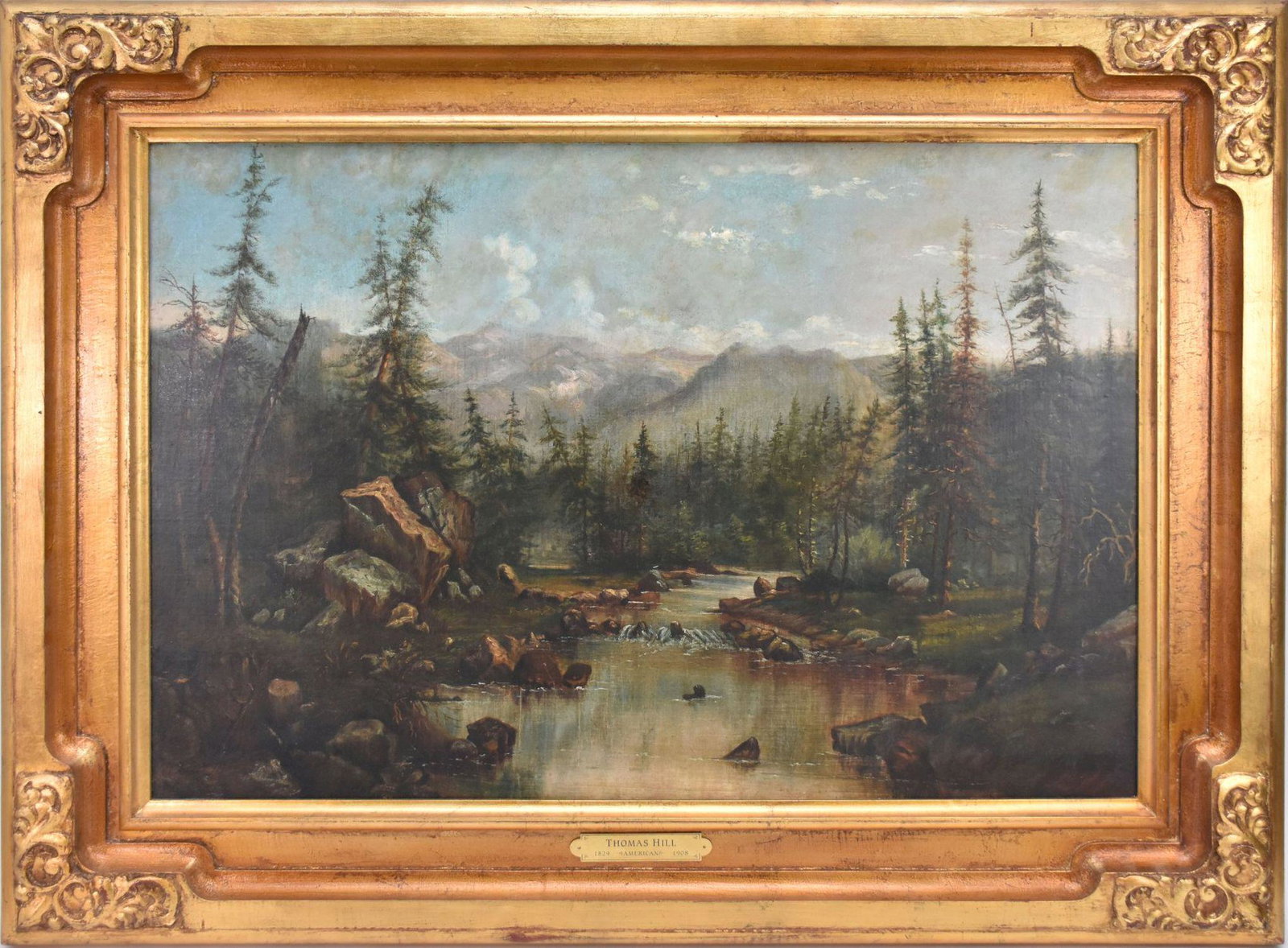 Attributed to: Thomas Hill (1829-1908) oil on canvas laid on board, Mt. River Landscape, painting 24 (1 of 9)