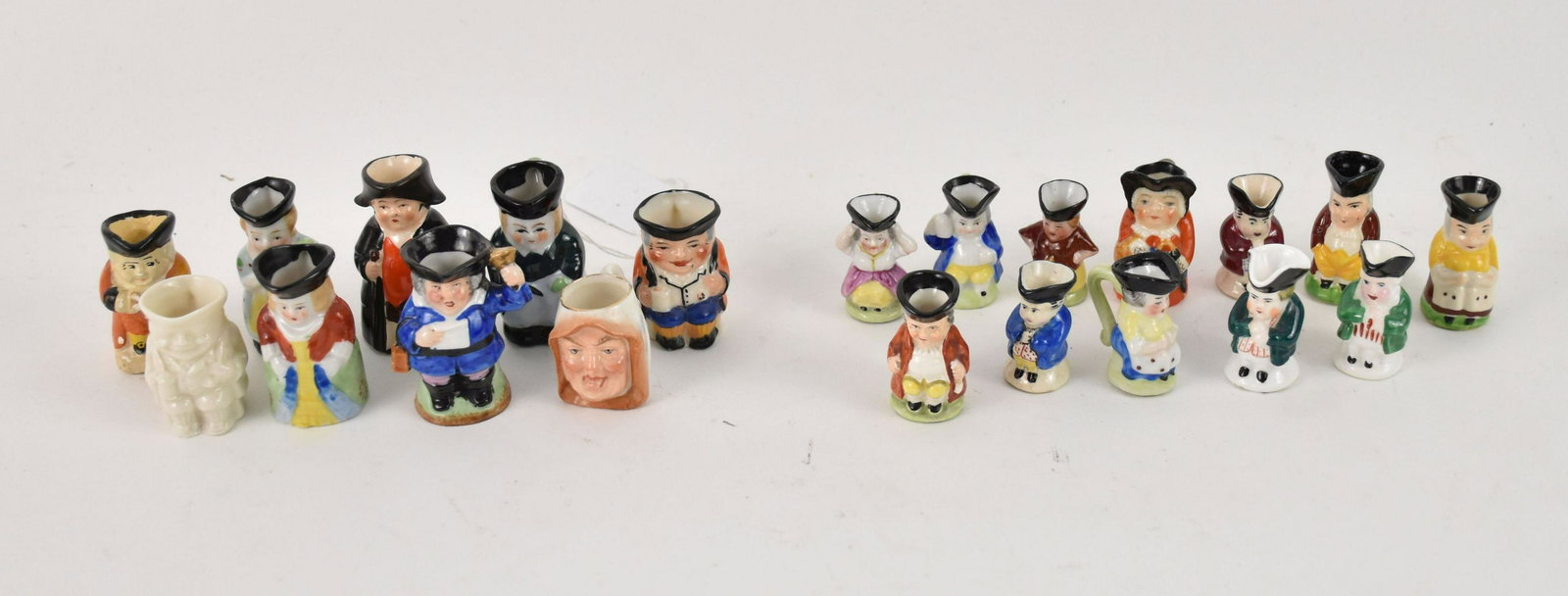 21 Mostly Staffordshire Miniature Toby's, 19th c, 1 1/2"-2" (1 of 6)