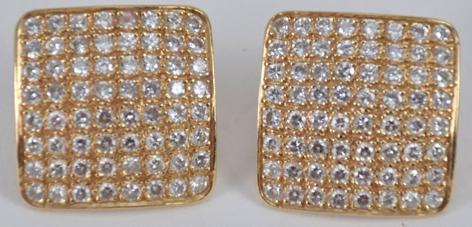 14K Yellow Gold Diamond Cluster Square Earrings.  Each earring is set with 64 matching 0.02 round (1 of 5)