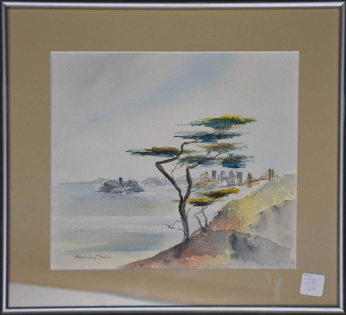 Rosemary Tapia American 20th Century. Watercolor – San Francisco Bay Bridge, painting size, 14.25 H (1 of 5)