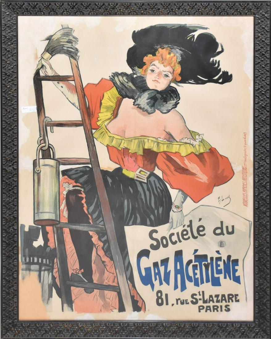 Original French Poster-  Ferdinand Lunel (French, 1857-1933) Société du Gaz Acetylene Poster, 54" x (1 of 6)
