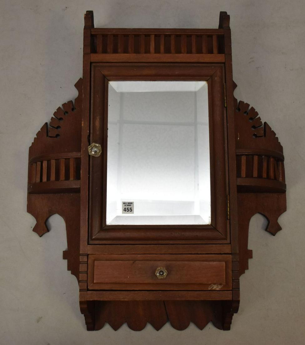Walnut Victorian Hanging Cabinet with Beveled Mirrored Door, 30"h x 25"w x 7"d (1 of 6)