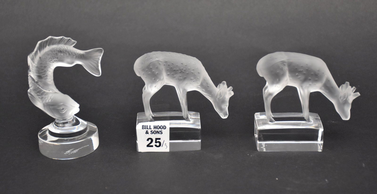 3 Lalique Frosted Crystal Figurines.  2 deer's 4" x 2.5" and Fish 3" x 3" in excellent condition (1 of 6)