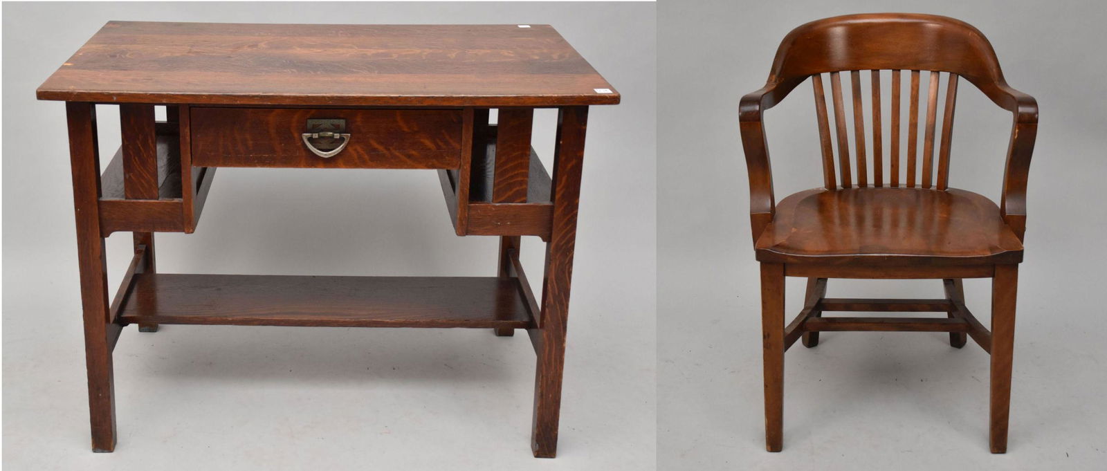 Stickley Bros. Grand Rapids, Mission style Oak Writing Desk, 30"h x 39 1/2" sold with desk Chair (1 of 10)